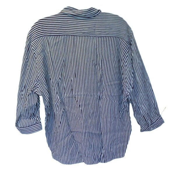 ZARA WOMAN Blouse Size Small Pullover 3/4 Cuff Sleeve Blue/White Stripe - Picture 3 of 7